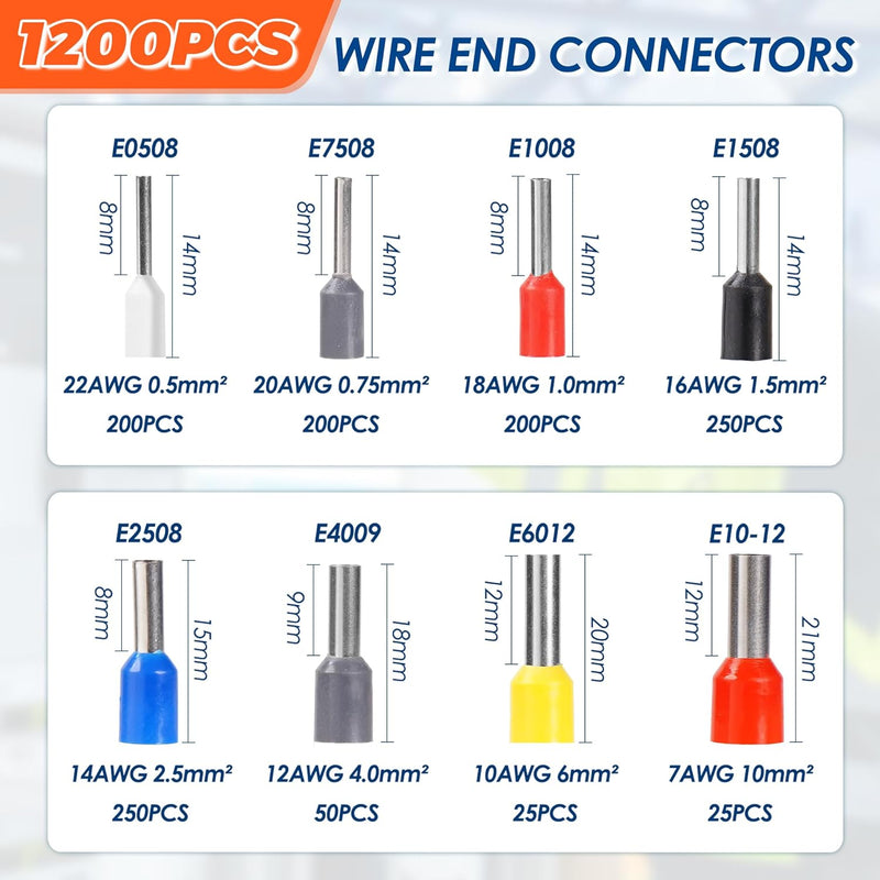 Ferrule Crimping Tool Kit with 1200pcs Connectors